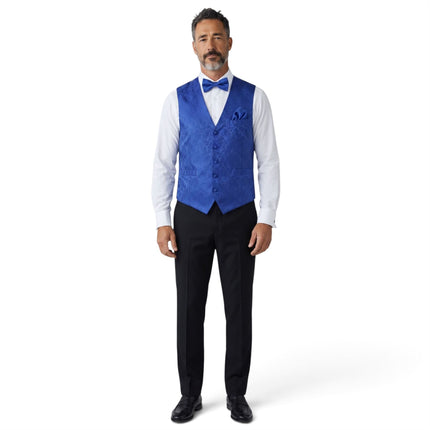Men's Blue Paisley Floral 3 Piece Waistcoat Bow Tie Hankie Set - Robert