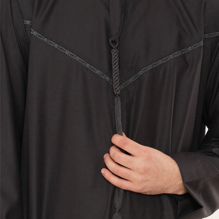 Men's Ramadan Eid Charcoal Black Moroccan Jubba Robe Djellaba Thobe - TT-008