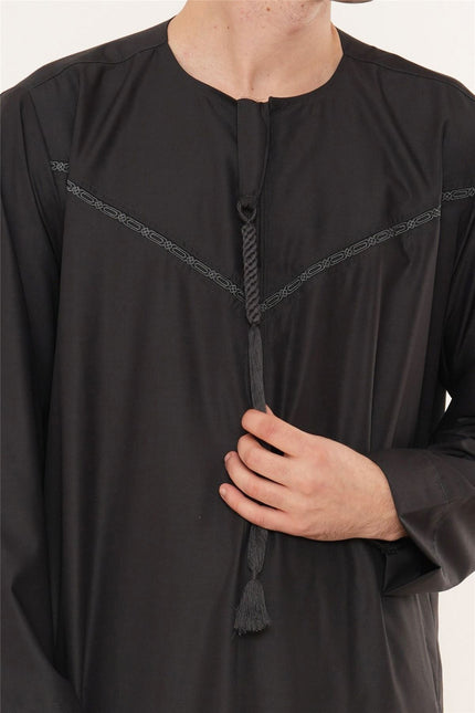 Men's Ramadan Eid Charcoal Black Moroccan Jubba Robe Djellaba Thobe - TT-008