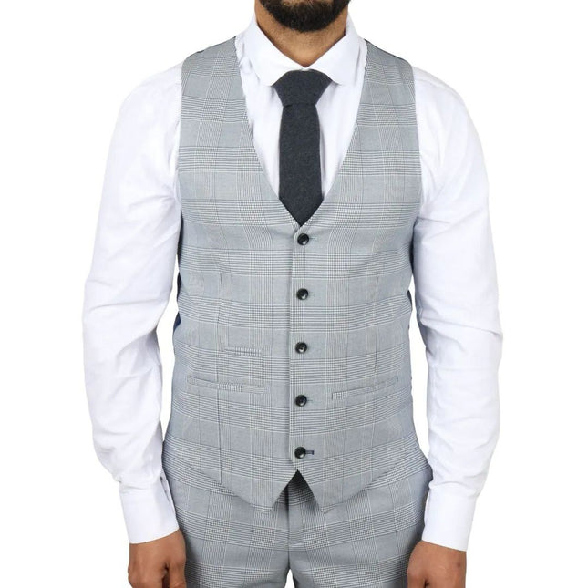 Men's Blue Checked 3 Piece Suit Tailored Fit Suit Formal Wedding