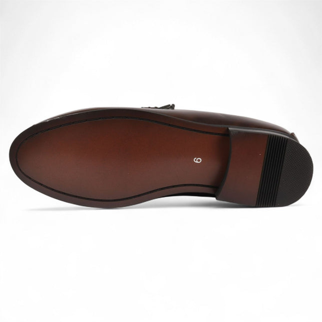 Men's Brown Loafers with Gold Buckle Smart Slip-On Shoes
