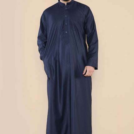 Mens Navy Thobe Jubba Saudi Islamic Arabic Eid Cotton Kaftan Jubbah Umrah Robe