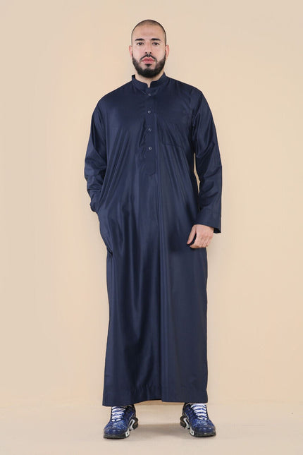 Mens Navy Thobe Jubba Saudi Islamic Arabic Eid Cotton Kaftan Jubbah Umrah Robe