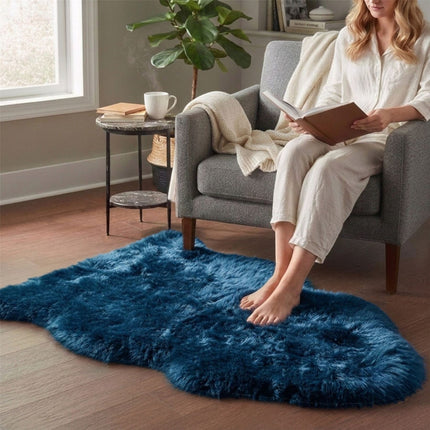 Genuine Diamond Blue Sheepskin Natural Silky Soft Fluffy Real Wool Rug