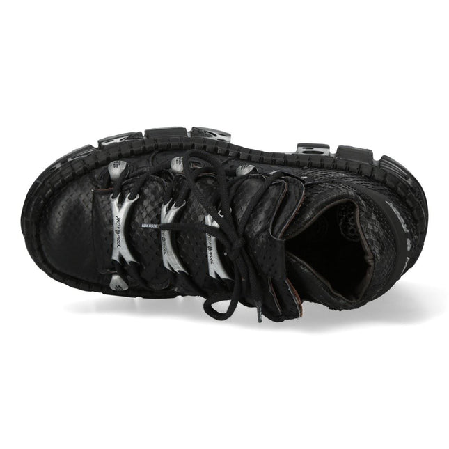 New Rock M-106Wall-C65 Python Black Leather Platform Ankle Boots