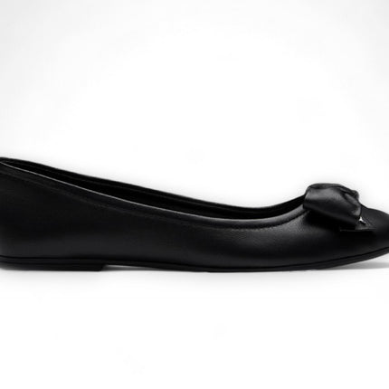 Windsorsmith Womens Black Leather Flat Shoes With Bow - Bunny