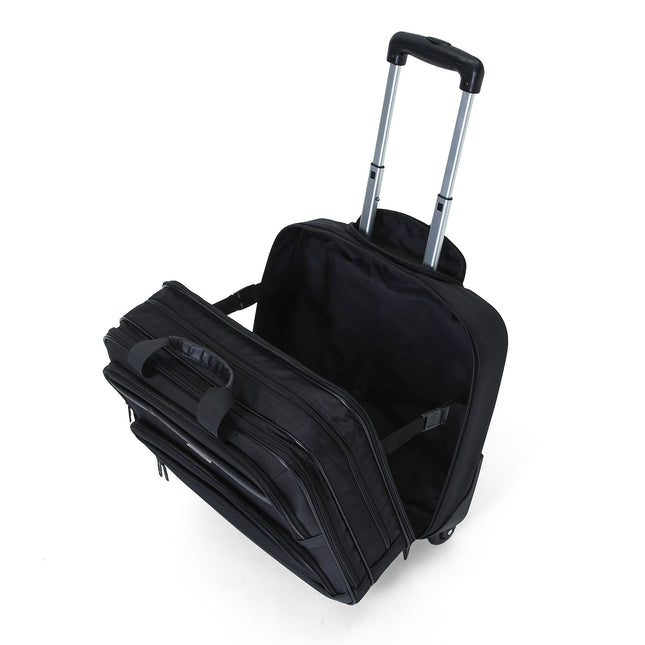 17" Black Wheeled Laptop Briefcase 1680D Polyester 4 Wheel Business Bag