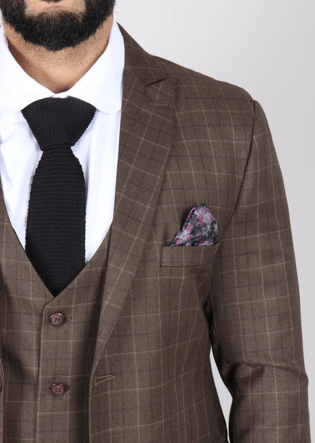 Mens IM2 Classic Plain Brown 3 Piece Suit