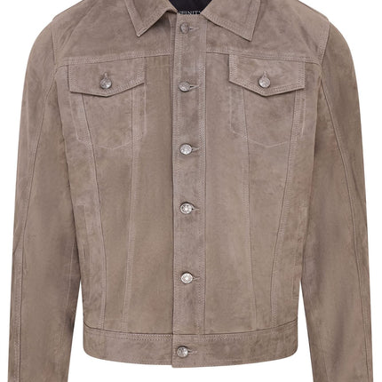 Mens Goat Suede Jeans Jacket Trucker Casual Denim Leather Shirt