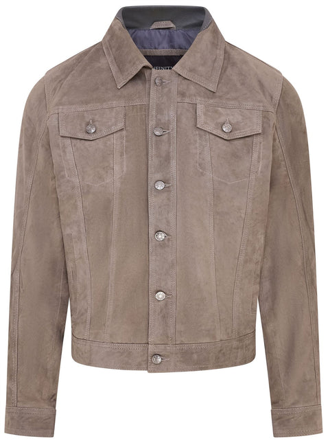 Mens Goat Suede Jeans Jacket Trucker Casual Denim Leather Shirt