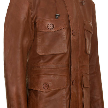 Mens Leather Hooded Trench Coat-Medellin