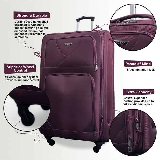 Expandable Soft Shell Cabin Suitcase 50.5 x 37 x 26 cm Luggage Suitable for Easyjet, Ryanair