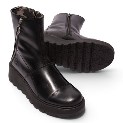 Fly London Women’s Black Leather Zip-up Platform Ankle Boots - TARP553FLY