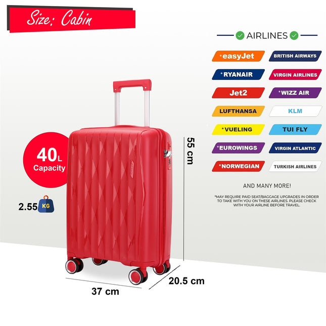 Robust Hard Shell Cabin Suitcase 37.5 x 20.5 x 55 cm TSA Luggage Suitable for Easyjet, Ryanair, Wizzair