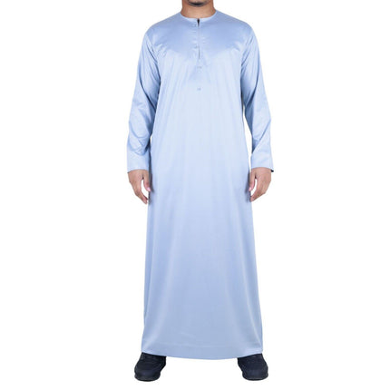 Men's Grey Thobe Robe Satin Emirati Islamic Jubba Eid Slim Fit