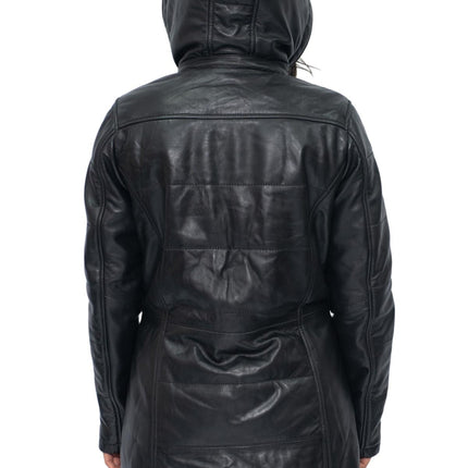 Women's Leather Quilted Parka Coat-Allentown
