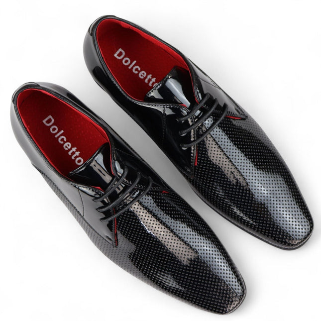 Men’s Black Pointed Toe Formal Lace Up Perforated Shoes