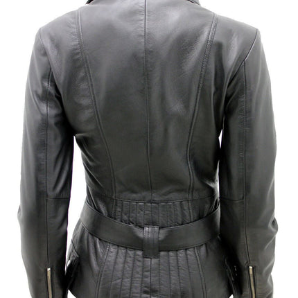 Womens Long Leather Biker Jacket-Quito