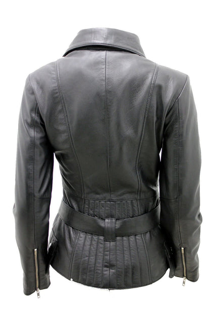 Womens Long Leather Biker Jacket-Quito