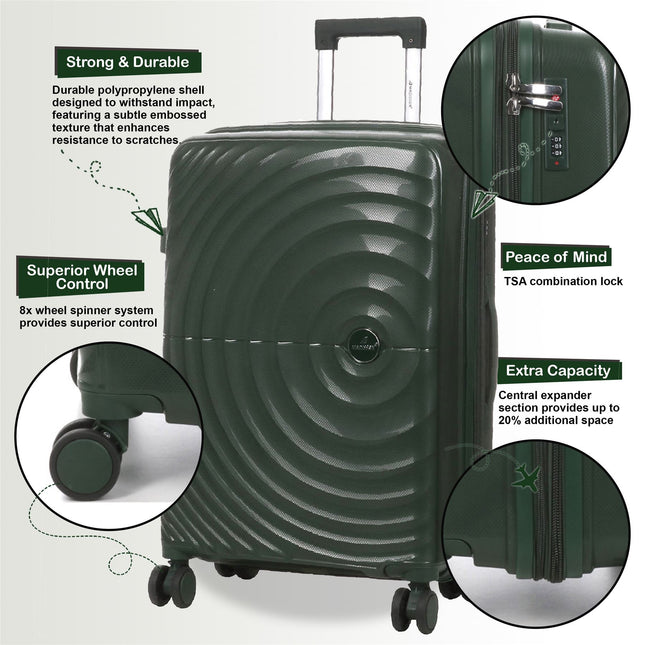 Hard Shell Cabin 55 x 37 x 22 cm PP Suitcase Luggage Suitable for Easyjet, Ryanair