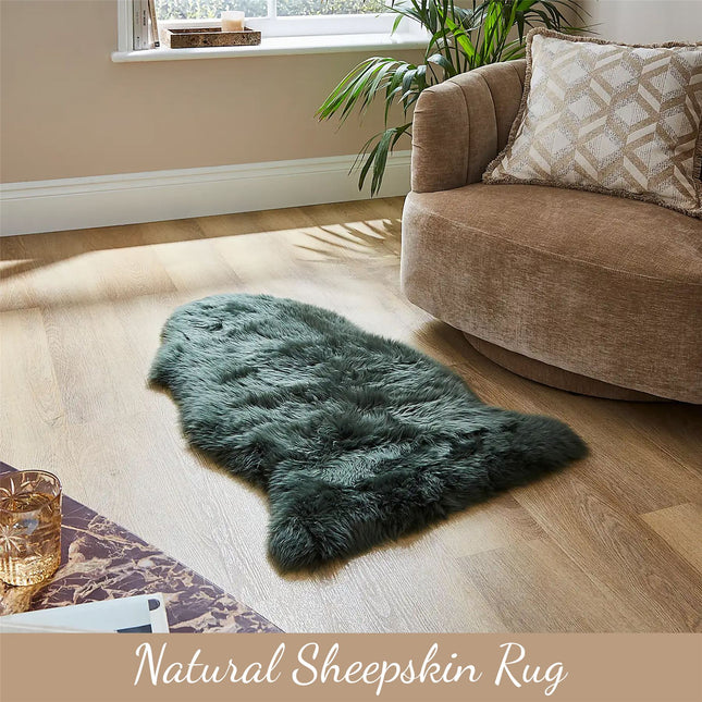 Genuine Thyme Green Sheepskin Natural Silky Soft Fluffy Real Wool Rug
