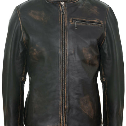 Mens Vintage Black Leather Biker Jacket- Sarajevo