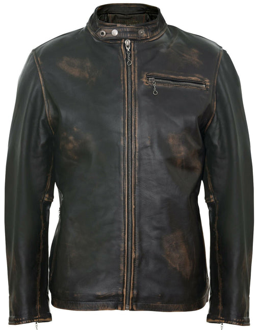 Mens Vintage Black Leather Biker Jacket- Sarajevo