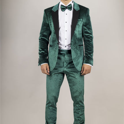 Men's Green 3 Piece Velvet Wedding Tuxedo Formal Suit