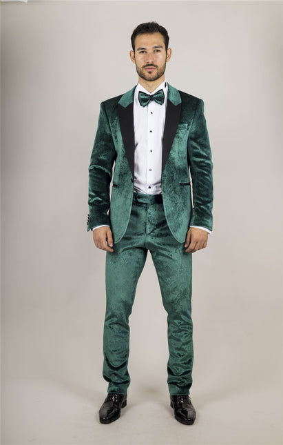 Men's Green 3 Piece Velvet Wedding Tuxedo Formal Suit