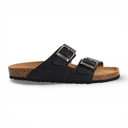 Tamaris Men's Black Leather Slip-On Footbed Slipper Sandals