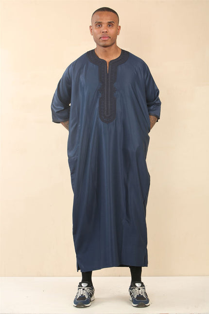 Men's Blue Moroccan Thobe Djellaba Jubba Robe Eid