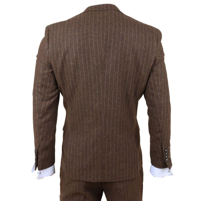 Men's Brown Pinstripe 3 Piece Slim Fit Formal Dinner Suit