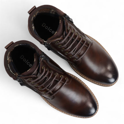 Men's Brown Biker Lace-Up Ankle Boots