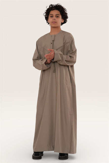 Kids Boys Eid Beige Moroccan Jubba Robe Djellaba Ramadan Eid Thobe - K-HM11