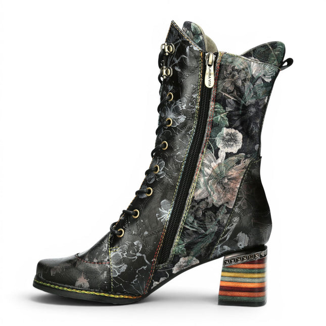 Laura Vita Women's Goth Victorian Floral Black Leather High Lace-Up Boots - Ibcano-15