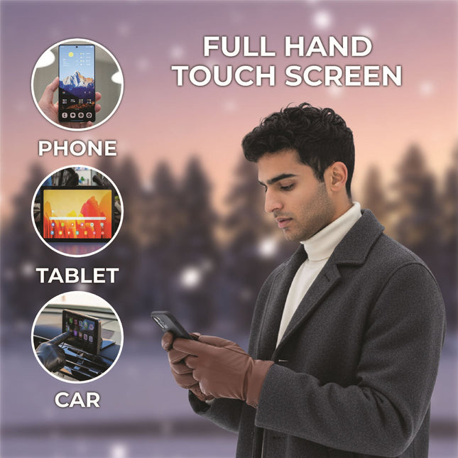 Men’s Tan Brown Italian Leather Warm Wool Lining Winter Gloves - M-LGV-305