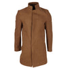 Men's Tan Stand Collar Wool Blend Overcoat