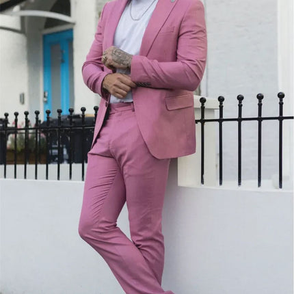 Men's 3 Piece Pink Tailored Fit Party Suit Race Day