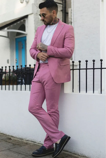 Men's 3 Piece Pink Tailored Fit Party Suit Race Day