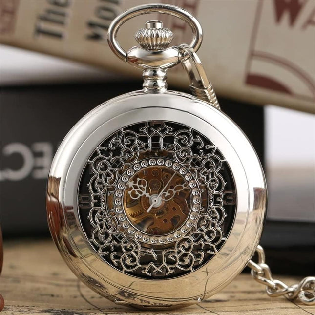 Antique Brass Silver Alloy Skeleton Half Hunter Pocket Watch