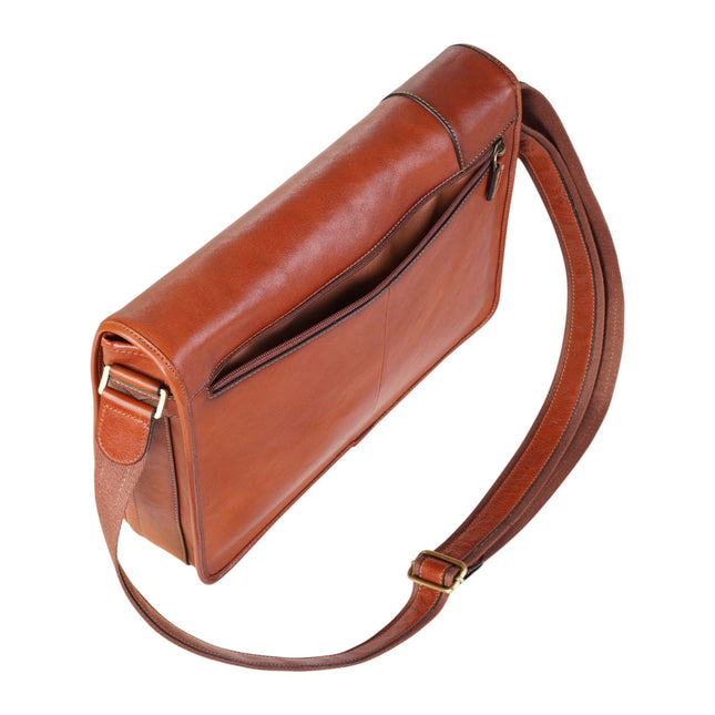 Genuine Leather Tan Laptop Satchel Messenger Shoulder Bag - Astor