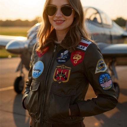 Women's A2 Top Gun Leather Bomber Jacket-Sunbury