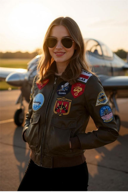 Women's A2 Top Gun Leather Bomber Jacket-Sunbury