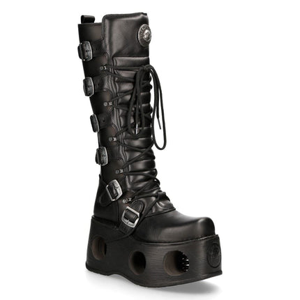 New Rock M-272-S2 Neptuno Metallic Knee High Black Leather Gothic Boots