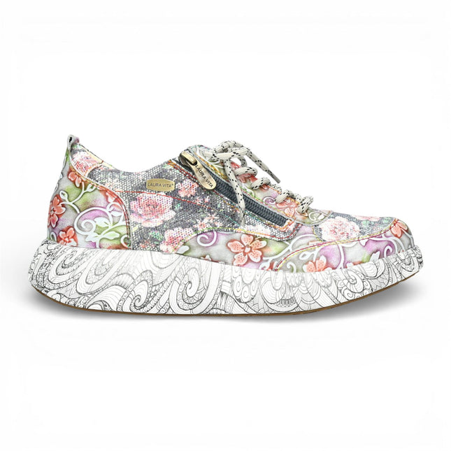 Laura Vita Women's Nikito 62 Grey Floral Leather Trainers Platform Sneaker Shoes