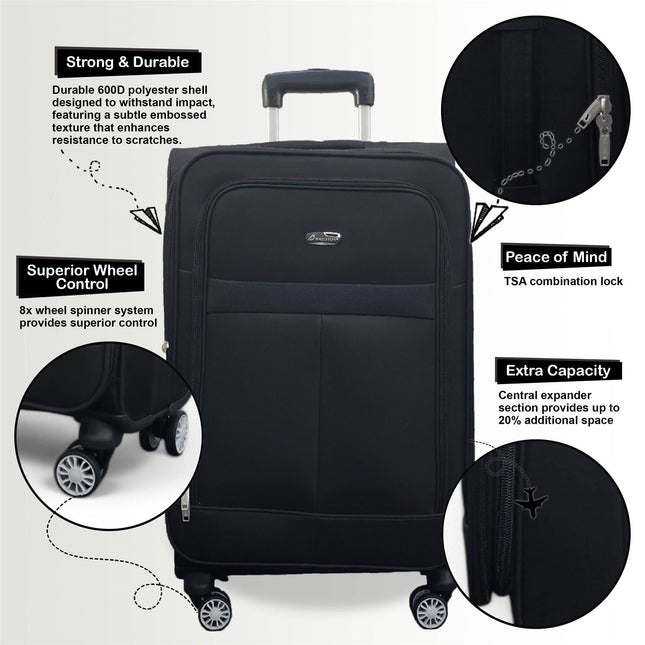 Expandable Soft Shell 8 Wheels Luggage Travel Cabin Suitcase Set