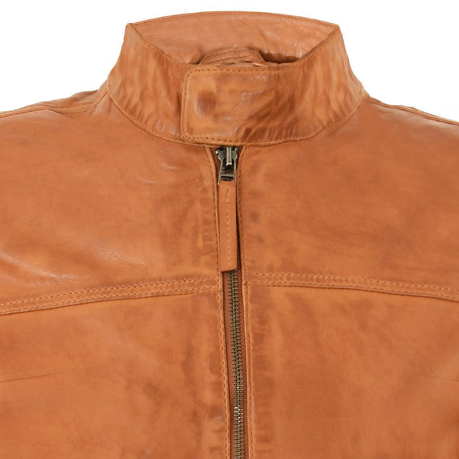Men’s Classic Fitted Leather Biker Jacket-Austin