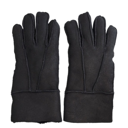 Infinity Leather Unisex Black Sheepskin Suede Gloves with Roll Up/Down Cuff