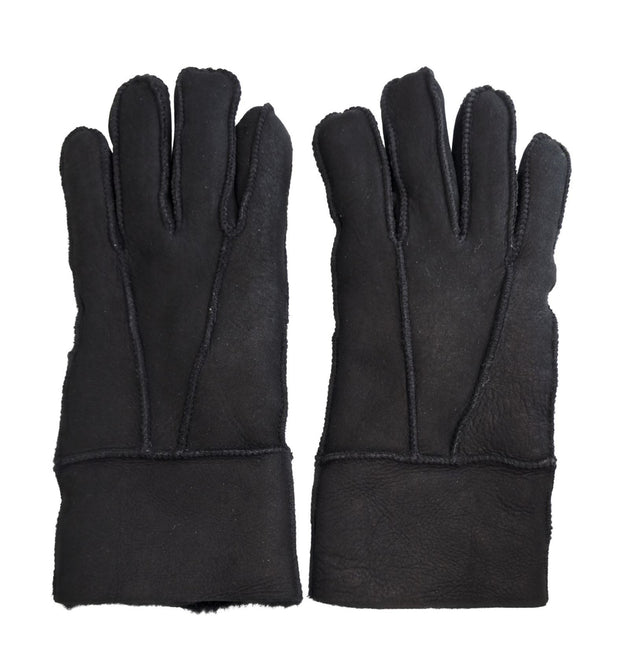 Infinity Leather Unisex Black Sheepskin Suede Gloves with Roll Up/Down Cuff