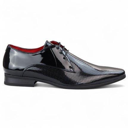 Men’s Black Pointed Toe Formal Lace Up Perforated Shoes